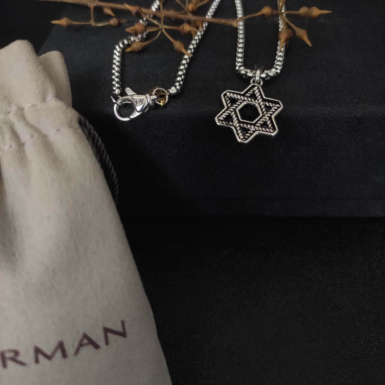 David Yurman Silver Star of David Pendant with Chain